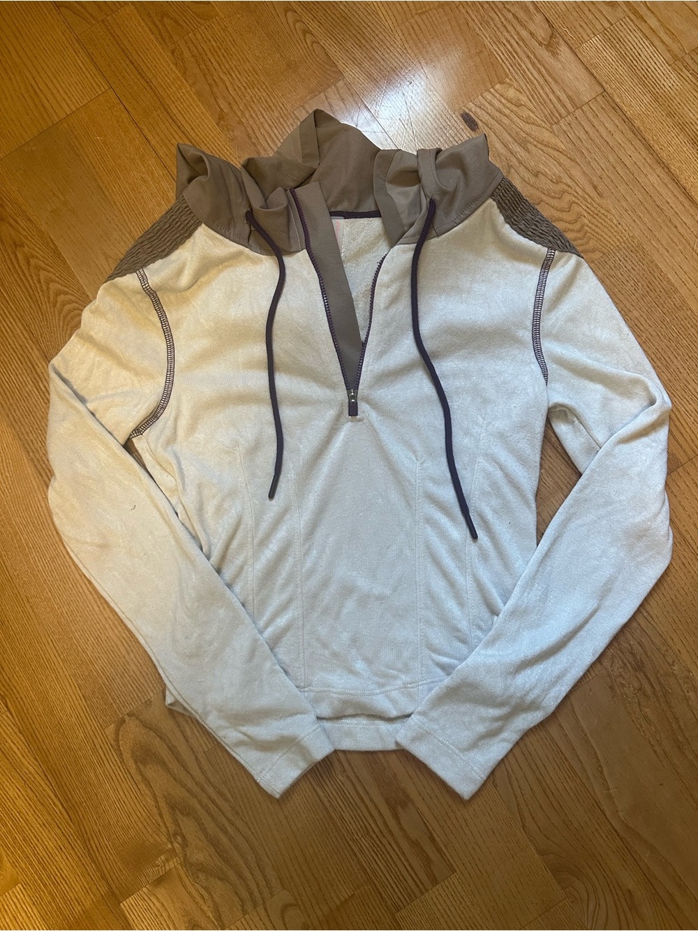 Free People Cream Zip-Up Sweater with Taupe Accents